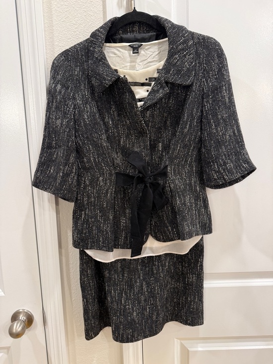 Ann Taylor Jackets & Blazers - Talbots Suit Black White Tweed Tie Front 3/4 Sleeve + matching top